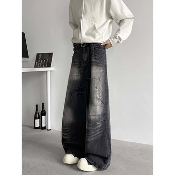 Riolio Jeans Men baggy Wide Leg Washed Marble Jeans Vintage Comfort Denim Pant Relaxed Fit Casual Trousers Trend Streetwear Urban Style